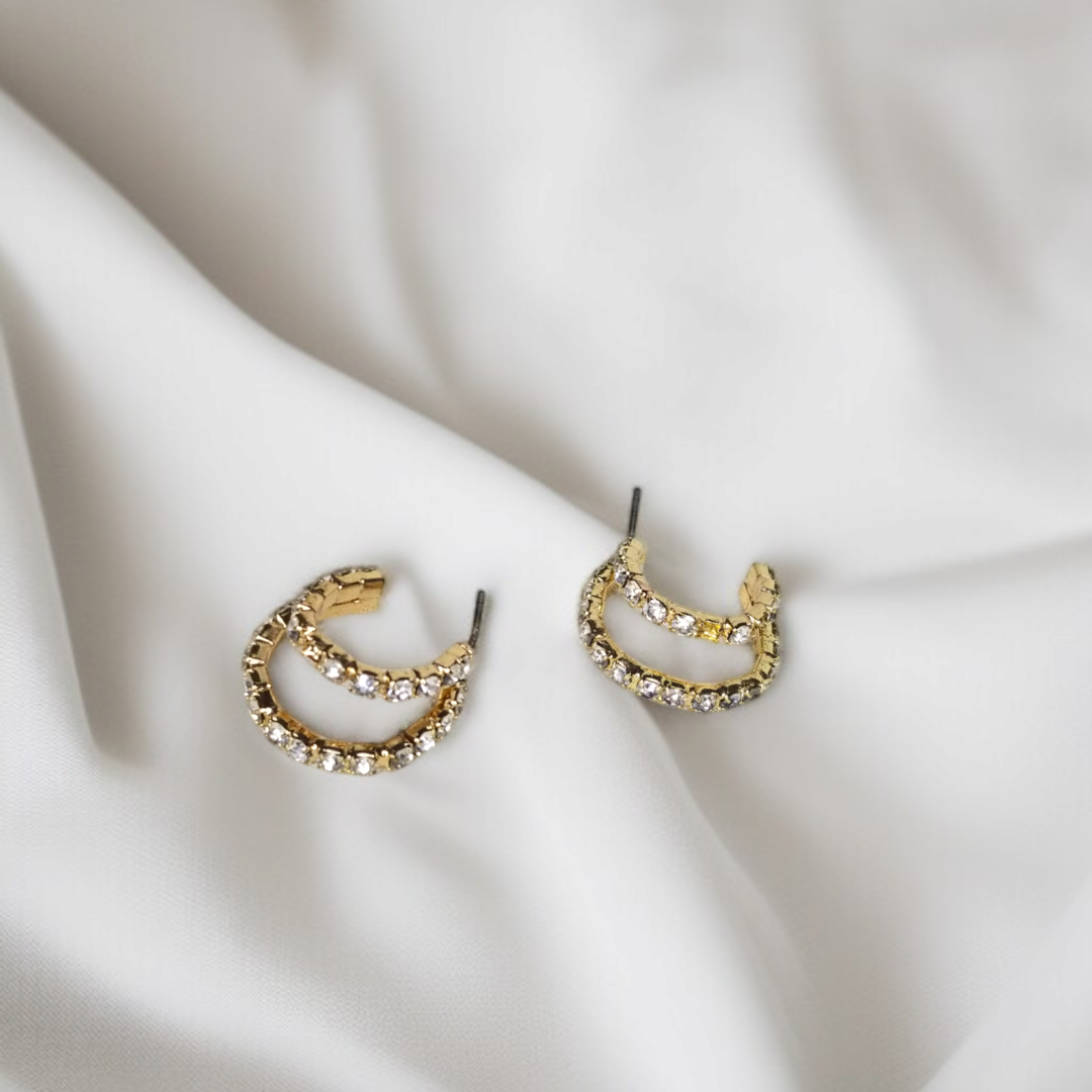 Double Row Pave Crystal Hoop Earrings