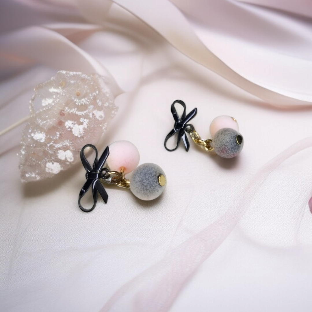 Pink & Grey Pom Pom Drop