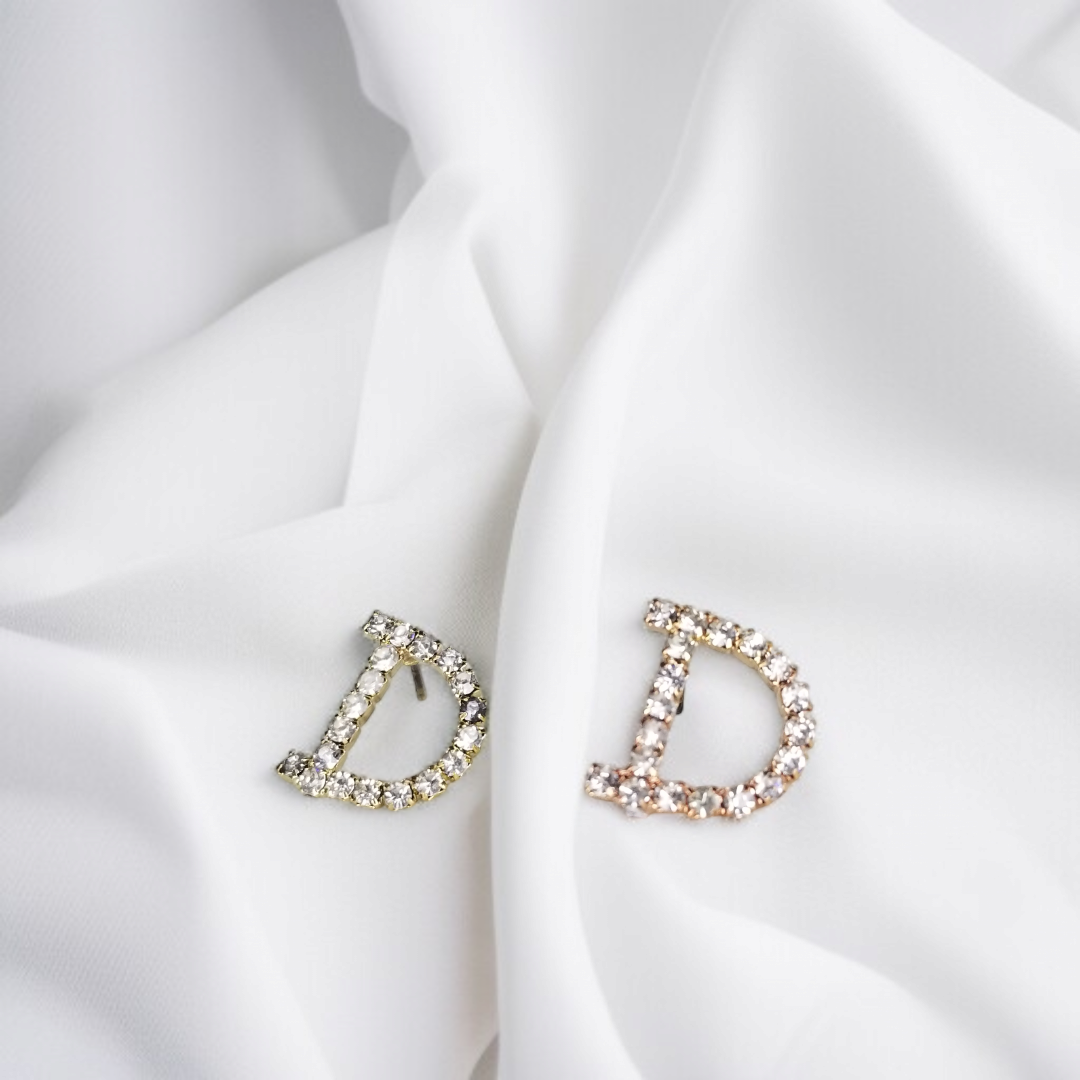 'D' Crystal Earrings