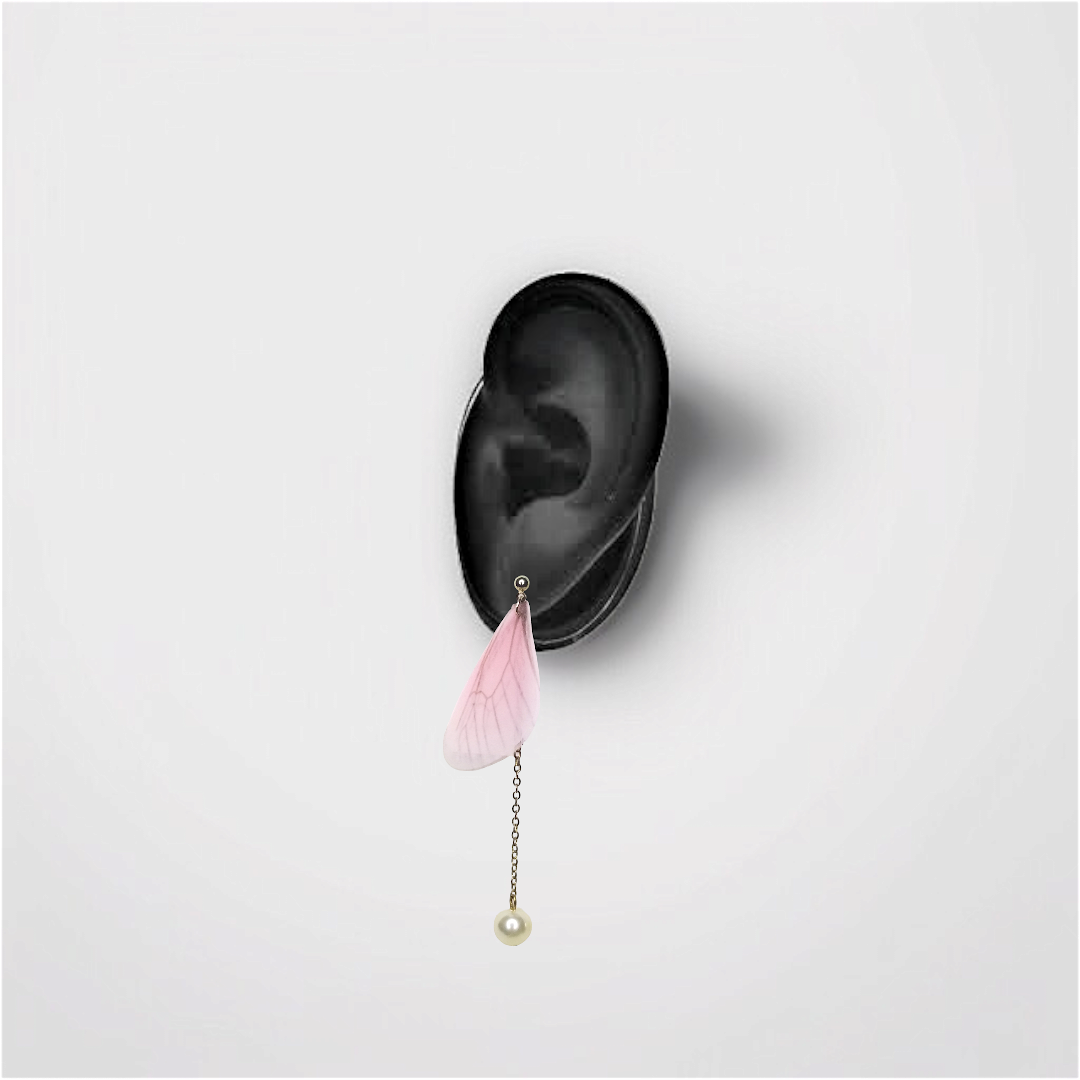 Pink Butterfly Wing & Pearl Dangle Earrings