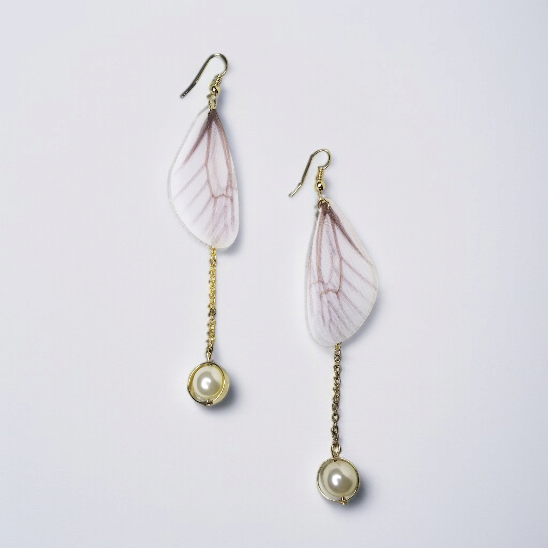 Butterfly Wing & Pearl Dangle Earrings
