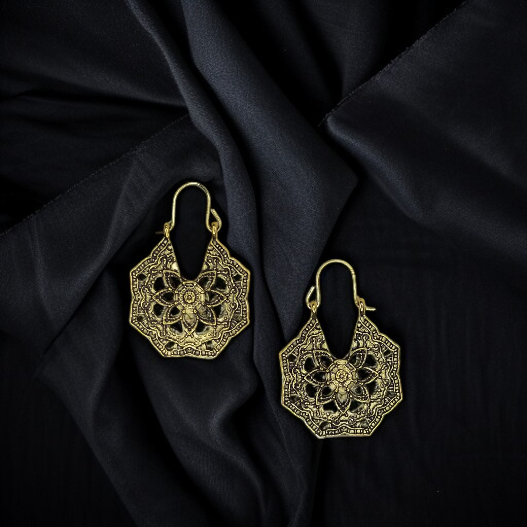 Golden Filigree Mandala Hoop Earrings