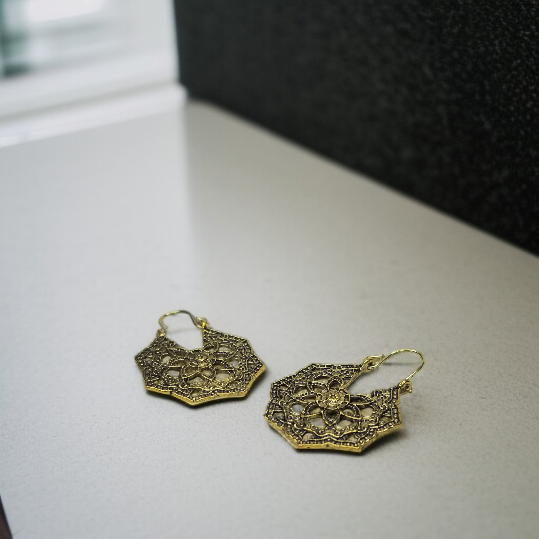 Golden Filigree Mandala Hoop Earrings