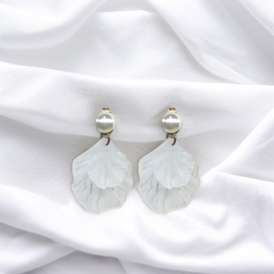 Pearl & White Textured Petal Earrings