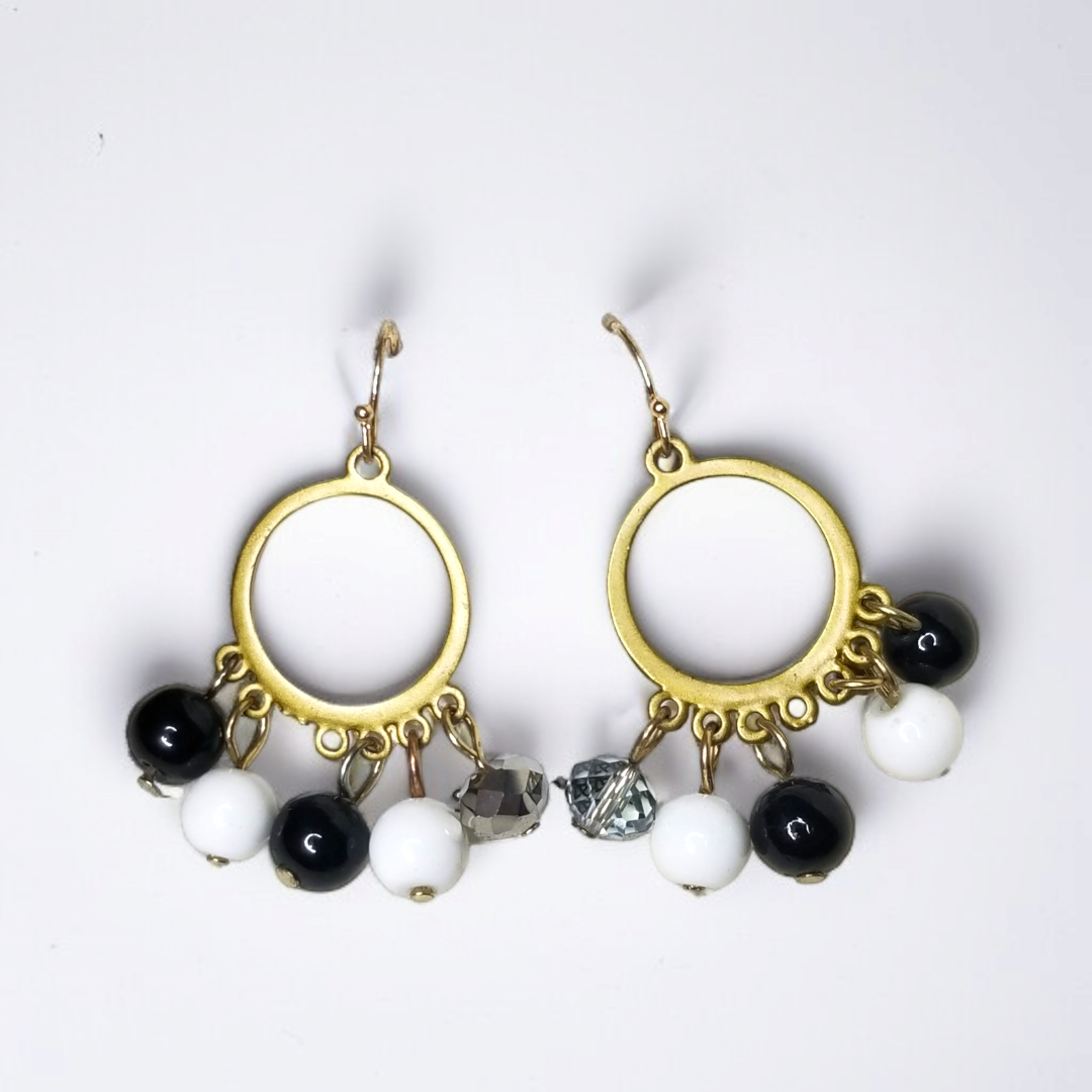 Black & White Beaded Hoop Earrings