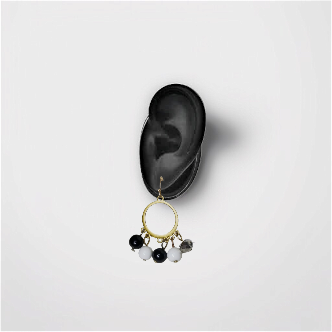 Black & White Beaded Hoop Earrings