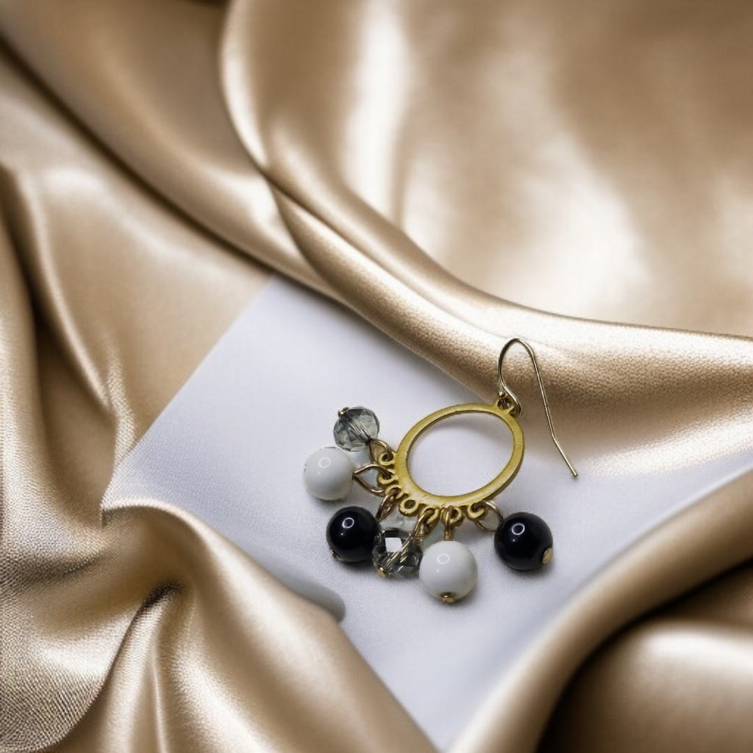 Black & White Beaded Hoop Earrings