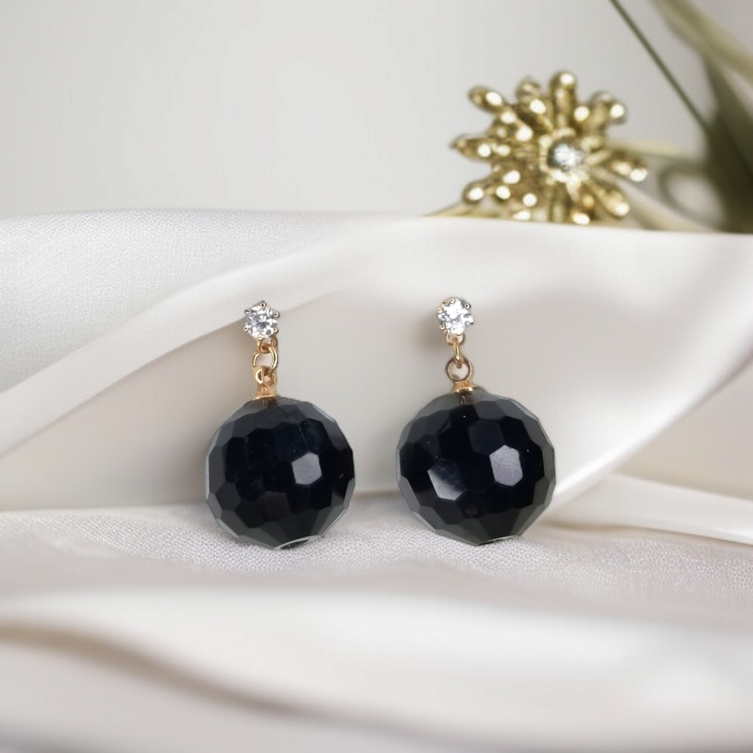 Faceted Black Onyx-Style Stud Earrings