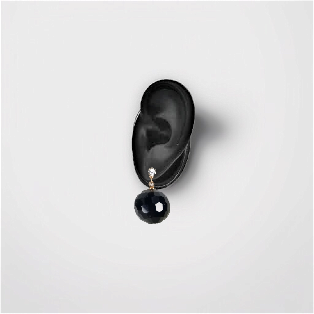 Faceted Black Onyx-Style Stud Earrings