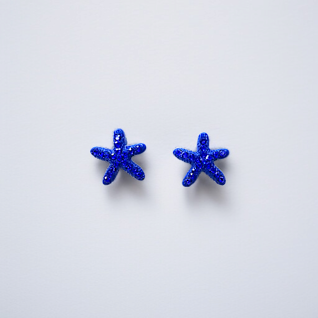 Sparkling Blue Starfish Stud Earrings
