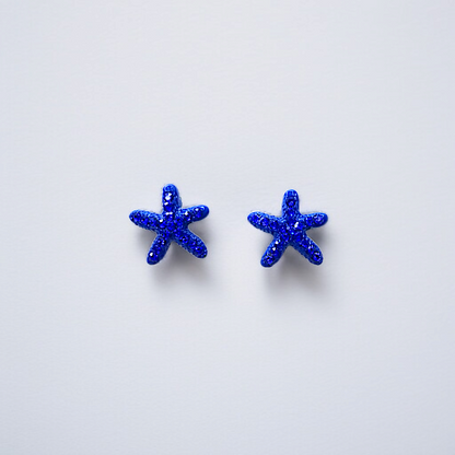 Sparkling Blue Starfish Stud Earrings
