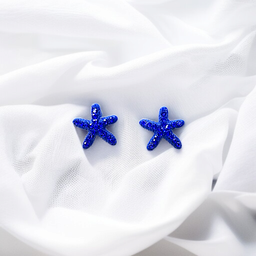 Sparkling Blue Starfish Stud Earrings