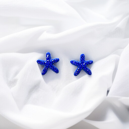 Sparkling Blue Starfish Stud Earrings