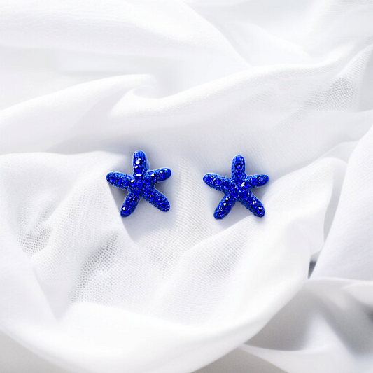 Sparkling Blue Starfish Stud Earrings