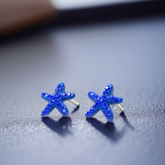 Sparkling Blue Starfish Stud Earrings