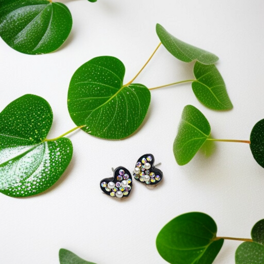 Pearl & Crystal Heart Studs by Celvyn