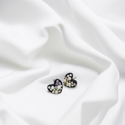 Pearl & Crystal Heart Studs by Celvyn