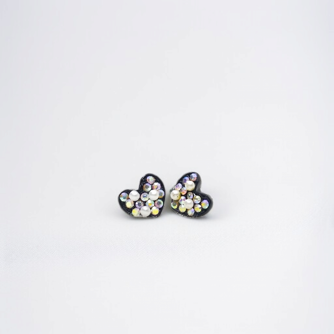 Pearl & Crystal Heart Studs by Celvyn