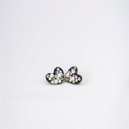 Pearl & Crystal Heart Studs by Celvyn