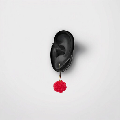 Red Pom-Pom & Golden Bar Dangle Earrings