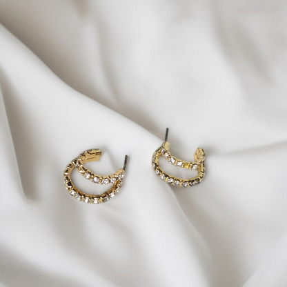 Double Row Pave Crystal Hoop Earrings