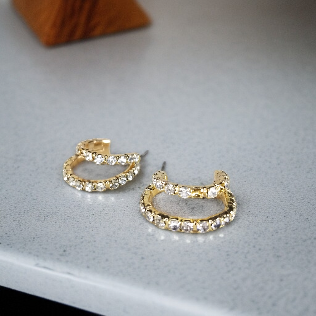 Double Row Pave Crystal Hoop Earrings
