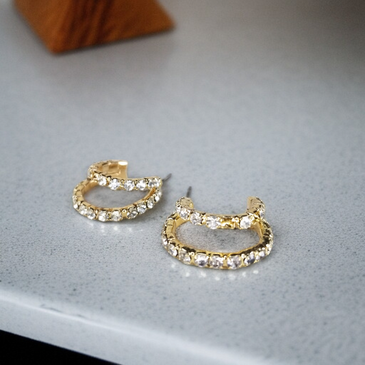 Double Row Pave Crystal Hoop Earrings