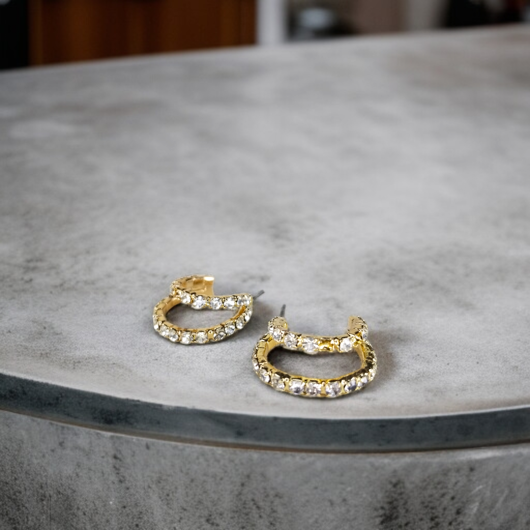 Double Row Pave Crystal Hoop Earrings
