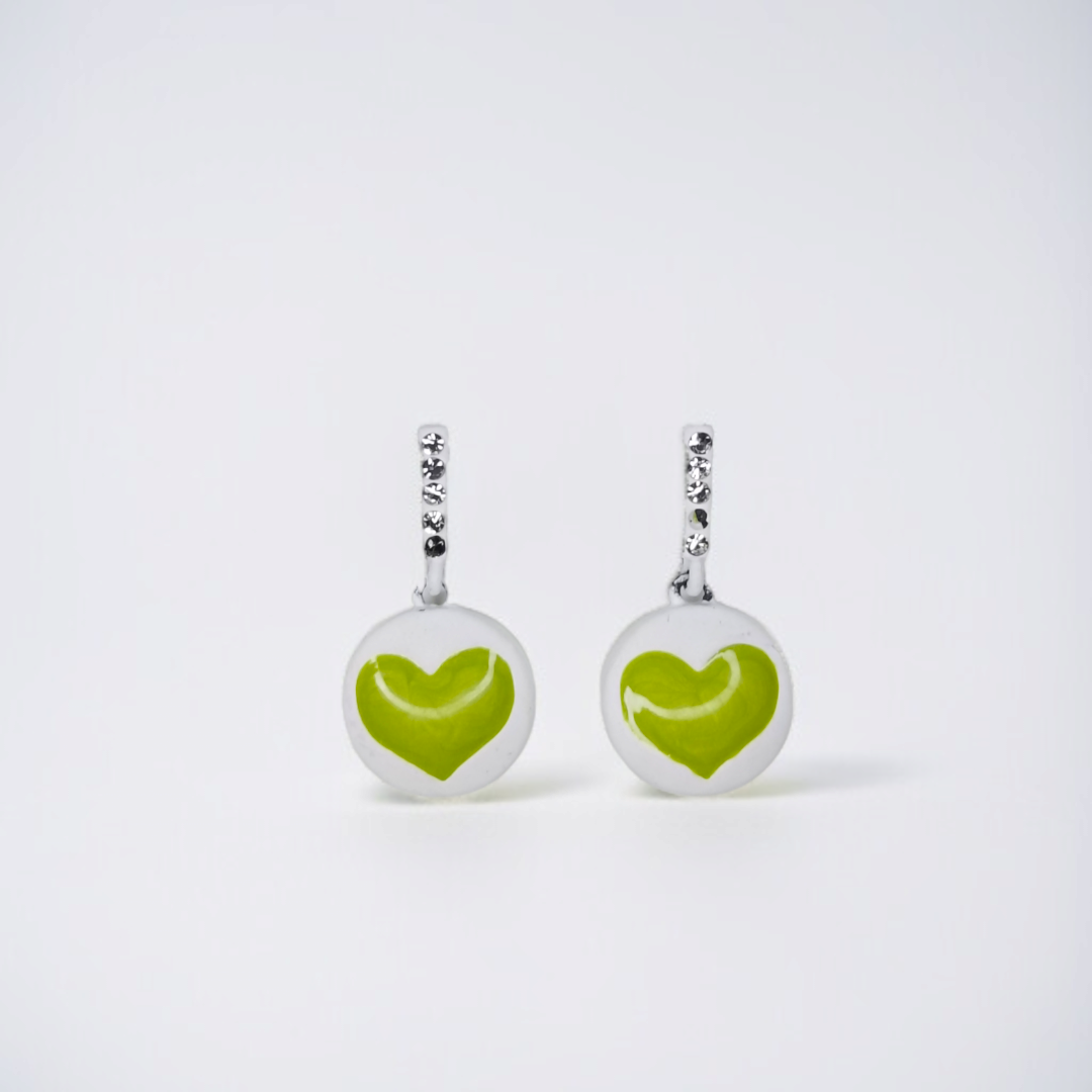 White & Green Heart Dangles