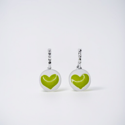 White & Green Heart Dangles
