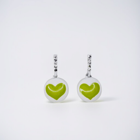 White & Green Heart Dangles