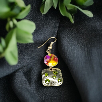 Gold Tone & Colorful Crystal Dangles