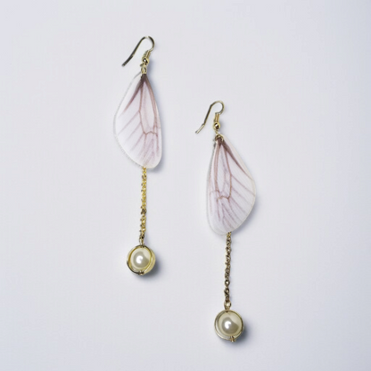 Butterfly Wing & Pearl Dangle Earrings
