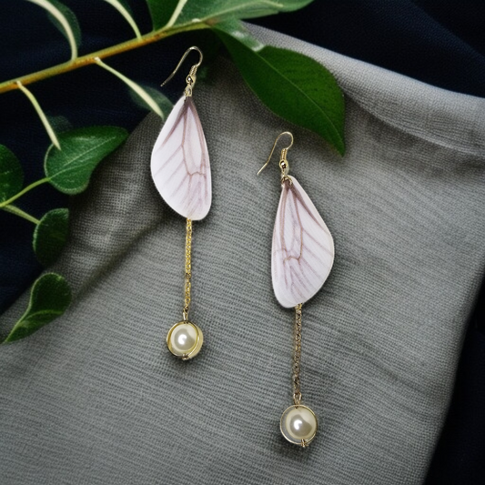 Butterfly Wing & Pearl Dangle Earrings