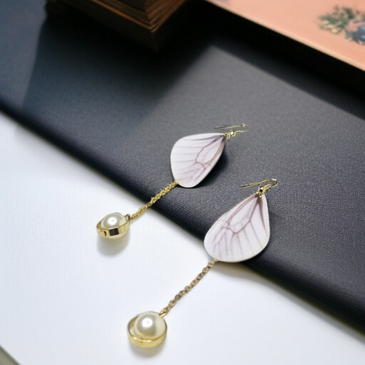 Butterfly Wing & Pearl Dangle Earrings