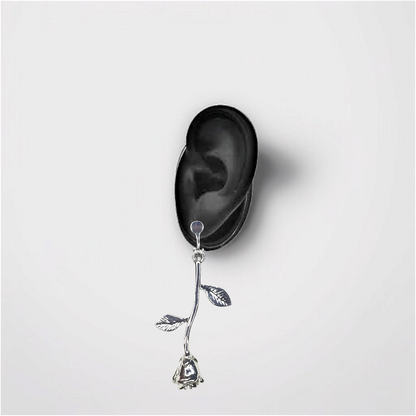Silver Rose Bud Dangle Clip-On Earrings