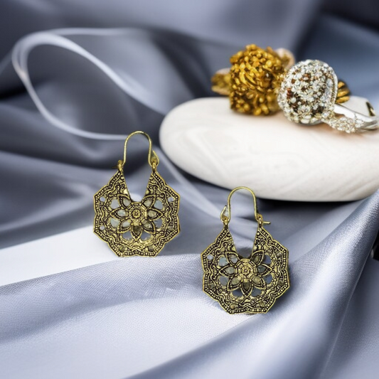 Golden Filigree Mandala Hoop Earrings