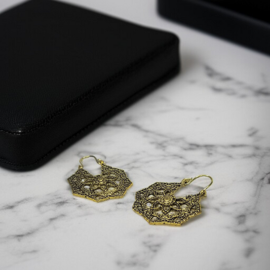 Golden Filigree Mandala Hoop Earrings