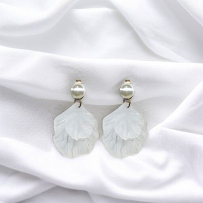 Pearl & White Textured Petal Earrings