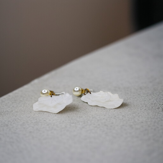 Pearl & White Textured Petal Earrings
