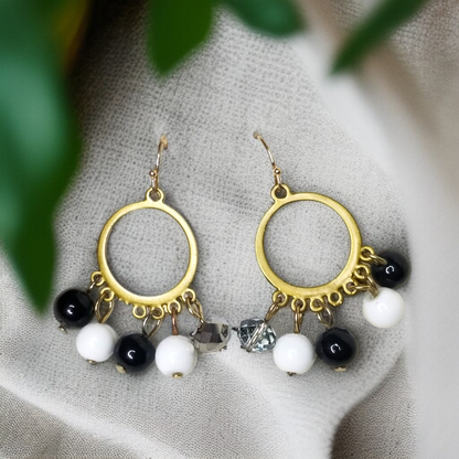 Black & White Beaded Hoop Earrings