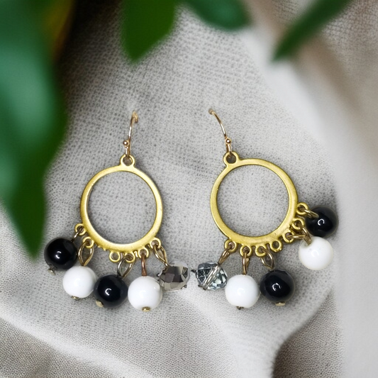 Black & White Beaded Hoop Earrings