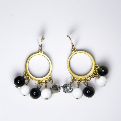 Black & White Beaded Hoop Earrings