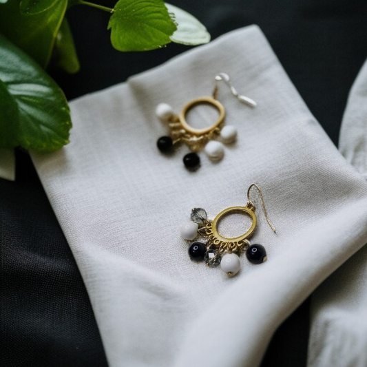 Black & White Beaded Hoop Earrings
