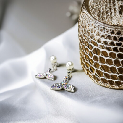 Pearl & Sparkling Mermaid Tail Earrings