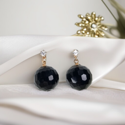 Faceted Black Onyx-Style Stud Earrings