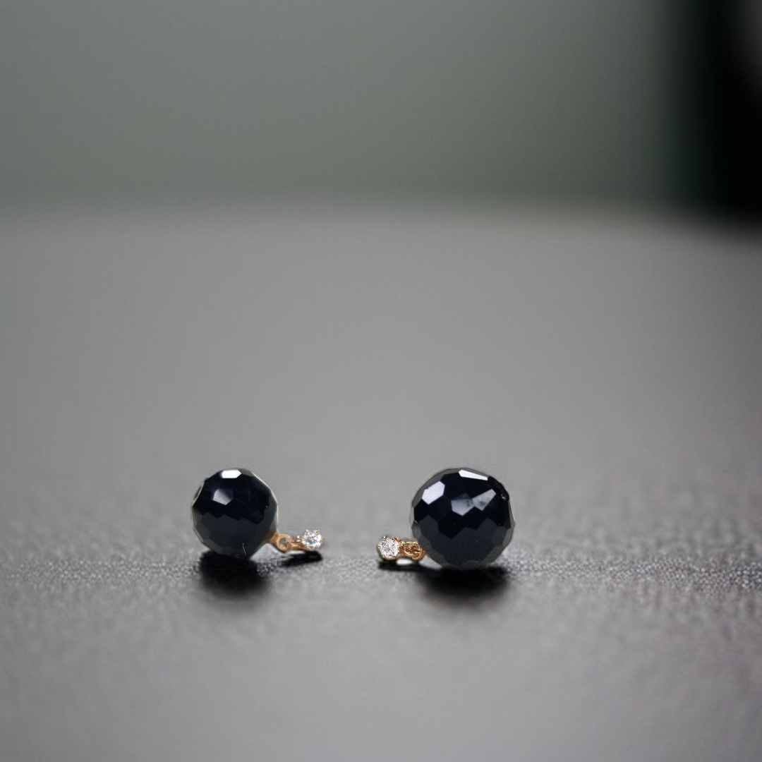 Faceted Black Onyx-Style Stud Earrings