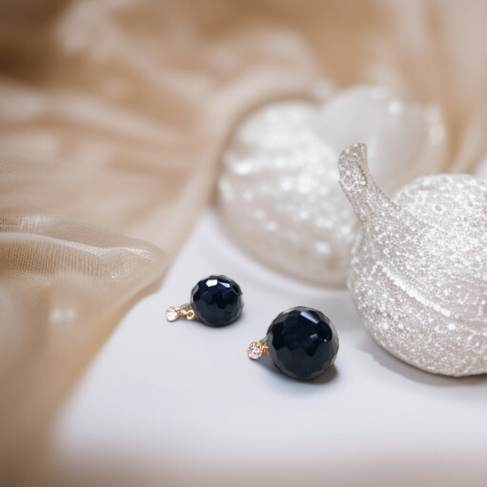 Faceted Black Onyx-Style Stud Earrings